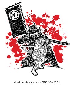 Guerrero de Samurai con grupo de armas de vector gráfico de combate Ronin japonés