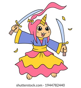 samurai warriors carrying two swords ready for battle, vector illustration art. doodle icon image kawaii.