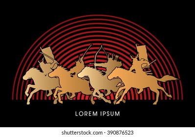 Samurai Warriors Riding Horses, designed on sunlight background graphic vector.