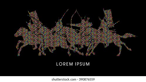 Samurai Warriors Riding Horses, designed using colorful mosaic graphic vector.