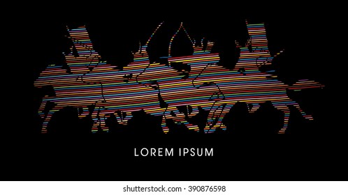 Samurai Warriors Riding Horses, designed using colorful line wave graphic vector.