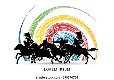 Samurai Warriors Riding Horses, designed on spin wheel background graphic vector.