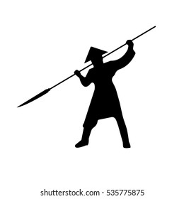 Samurai Warriors Silhouette with pike. Vector illustration.