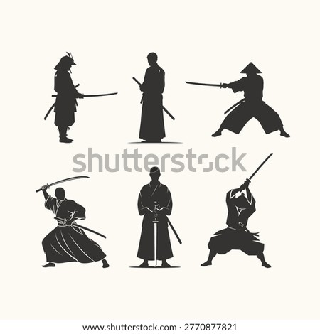 Samurai Warriors Silhouettes Fighting With Swords