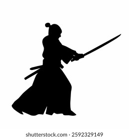 Samurai Warriors with the sword black and white Silhouette, Vector illustration, and tattoo design 