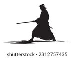Samurai Warriors with the sword Silhouette, Vector illustration