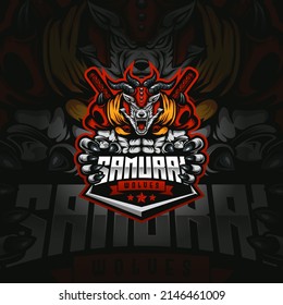 Samurai Wolf Mascot Esport Logo Design Illustration For Gaming Club