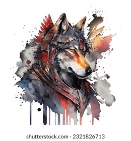 Samurai Wolf Portrait Traditional Japanese | Transparent 300dpi digital tshirt POD, EPS, vector, clipart, book cover, wallart, ready to print, Print-on-Demand, colorful, no background, beauty
