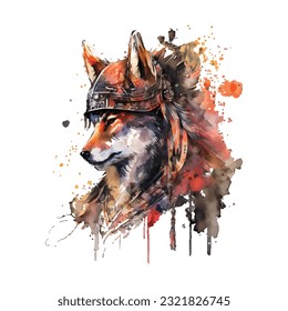 Samurai Wolf Portrait Traditional Japanese | Transparent 300dpi digital tshirt POD, EPS, vector, clipart, book cover, wallart, ready to print, Print-on-Demand, colorful, no background, beauty