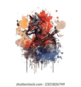 Samurai Wolf Portrait Traditional Japanese | Transparent 300dpi digital tshirt POD, EPS, vector, clipart, book cover, wallart, ready to print, Print-on-Demand, colorful, no background, beauty