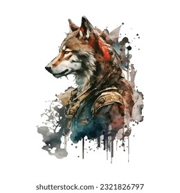 Samurai Wolf Portrait Traditional Japanese | Transparent 300dpi digital tshirt POD, EPS, vector, clipart, book cover, wallart, ready to print, Print-on-Demand, colorful, no background, beauty