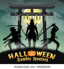 samurai zombie hunter with japan style temple gate