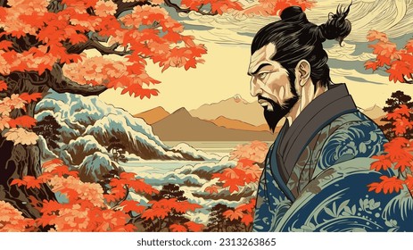 Samurai's katana Mastery: Ukiyo-e Inspired Artwork