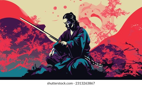 Samurai's katana Mastery: Ukiyo-e Inspired Artwork