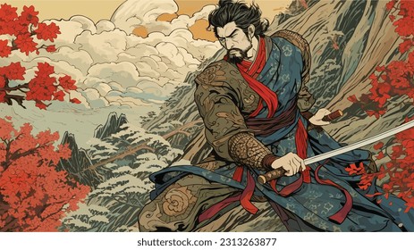Samurai's katana Mastery: Ukiyo-e Inspired Artwork