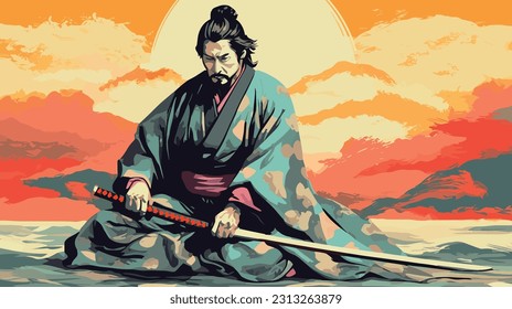 Samurai's katana Mastery: Ukiyo-e Inspired Artwork