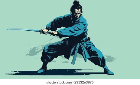 Samurai's katana Mastery: Ukiyo-e Inspired Artwork