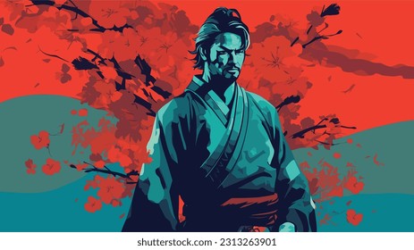 Samurai's katana Mastery: Ukiyo-e Inspired Artwork