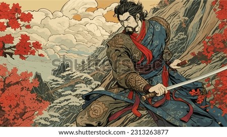 Samurai's katana Mastery: Ukiyo-e Inspired Artwork