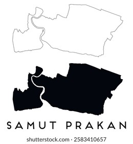 Samut Prakan map outline and black silhouette vector