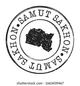 Samut Sakhon, Mapa tailandés. Pasaporte Postal De Silhouette. Icono del vector de redondeo de sello. Diseños de rehenes antiguos.
