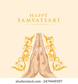 Samvatsari is a day of reflection, atonement, and reconciliation within the Jain community. Greetings design with illustration for Samvatsari.