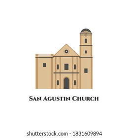 San Agustin Church (Manila, Philippines). World countries cities vacation travel sightseeing Asia collection. Good for vacancy. Vector of the Philippines's landmarks flat design illustration