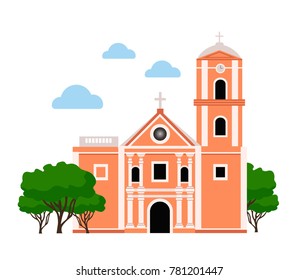 San Agustin Church (Manila, Philippines). Vector flat illustration.