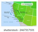 San Andreas Fault in California map. Vector illustration