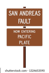 San Andreas Fault and Pacific Plate road signs