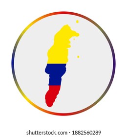 San Andres icon. Shape of the island with San Andres flag. Round sign with flag colors gradient ring. Amazing vector illustration.