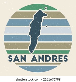 San Andres logo. Sign with the map of island and colored stripes, vector illustration. Can be used as insignia, logotype, label, sticker or badge of the San Andres.