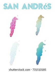 San Andres polygonal island map. Mosaic style maps collection. Bright abstract tessellation, geometric, low poly, modern design. San Andres polygonal maps for infographics or presentation.