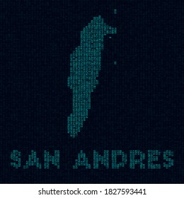 San Andres tech map. Island symbol in digital style. Cyber map of San Andres with island name. Modern vector illustration.
