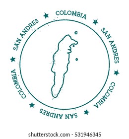San Andres vector map. Distressed travel stamp with text wrapped around a circle and stars. Island sticker vector illustration.