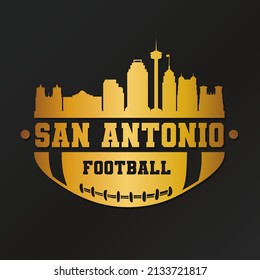 Vector de Silhouette City de San Antonio American Football Gold Skyline. Símbolos de iconos del estilo de diseño dorado. Sport America Ball.