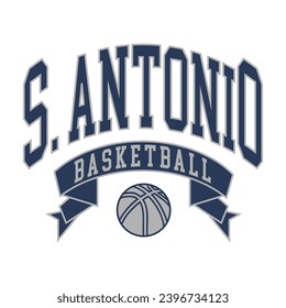 Vector de diseño de baloncesto de San Antonio. Vector de efecto de texto imprimible de diseño de camisetas del colegio editable.	