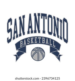 San Antonio basketball design vector. Editable college t-shirt design printable text effect vector.	