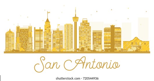 San Antonio City skyline golden silhouette. Vector illustration. Simple flat concept for tourism presentation, banner, placard or web site. Cityscape with landmarks.