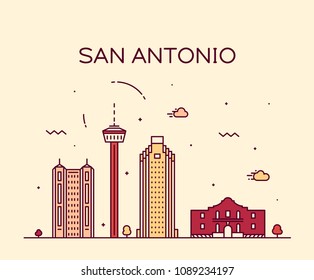 San Antonio city skyline, Texas, USA. Trendy vector illustration, linear style