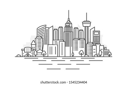 San Antonio city, Texas architecture line skyline illustration. Linear vector cityscape with famous landmarks, city sights, design icons. Landscape with editable strokes.