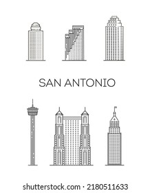 San Antonio, silueta de monumentos detallados. Ilustración del vector