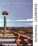 San Antonio modern vector illustration. Texas,San Antonio city landscape poster.