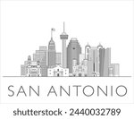 San Antonio skyline cityscape illustration in black and white