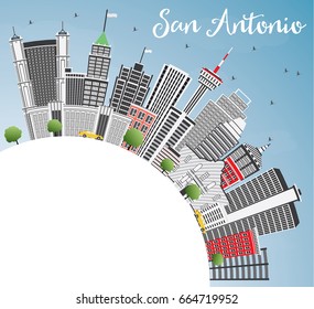 San Antonio Skyline with Gray Buildings, Blue Sky and Copy Space. Vector Illustration. Business Travel and Tourism Concept with Modern Architecture. Image for Presentation Banner Placard and Web Site.