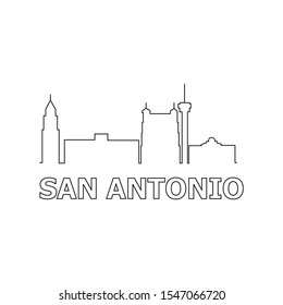 San Antonio skyline and landmarks silhouette black vector icon. San Antonio panorama. United States of America. USA