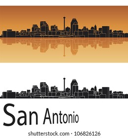 San Antonio skyline in orange background in editable vector file