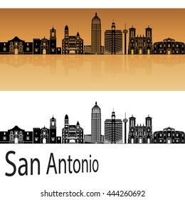 San Antonio skyline in orange background in editable vector file