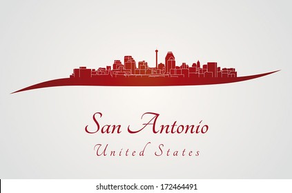 San Antonio skyline in red and gray background in editable vector file