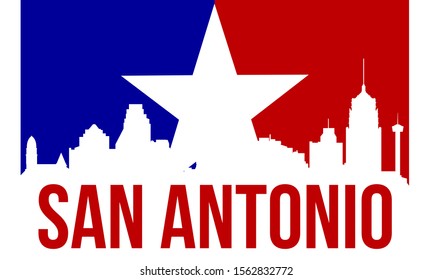 San Antonio skyline silhouette background, vector illustration and flag in background